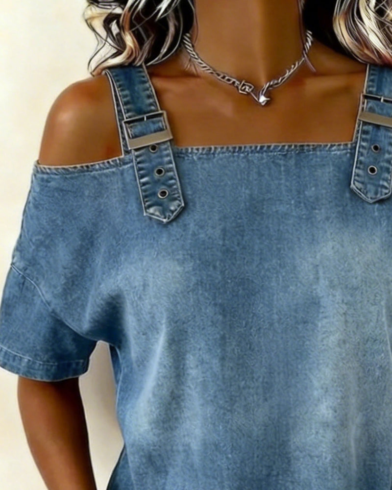 Elena™ | Jeanskleid mit Cut-Out Schultern