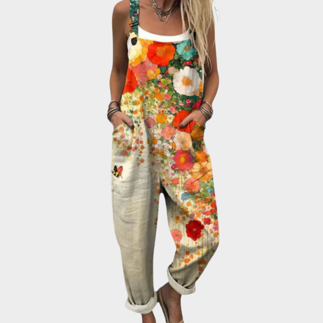 Leinen-Jumpsuit mit Blumenmuster