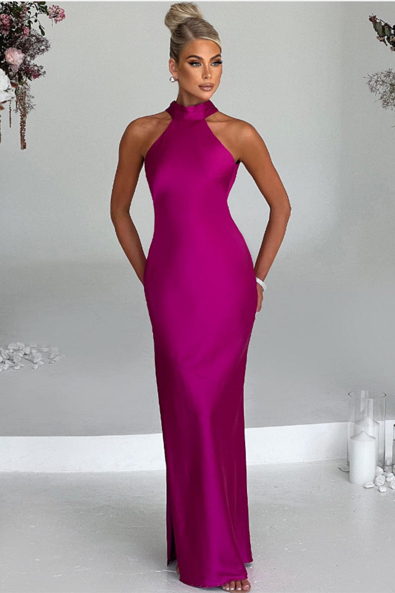 Elegantes Satin-Maxikleid mit Halter-Ausschnitt