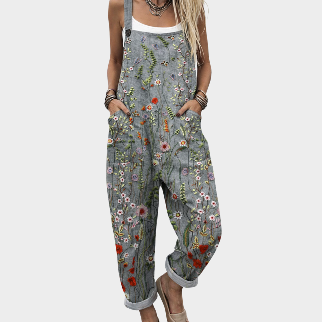 Leinen-Jumpsuit mit Blumenmuster