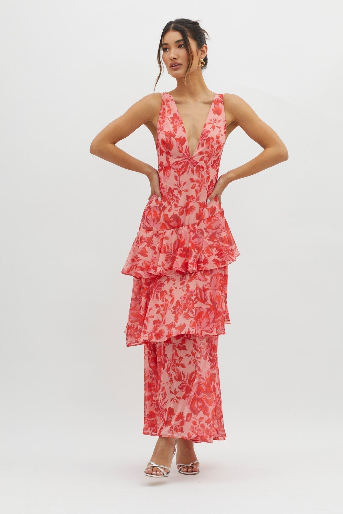 Florales Volant Maxi Kleid