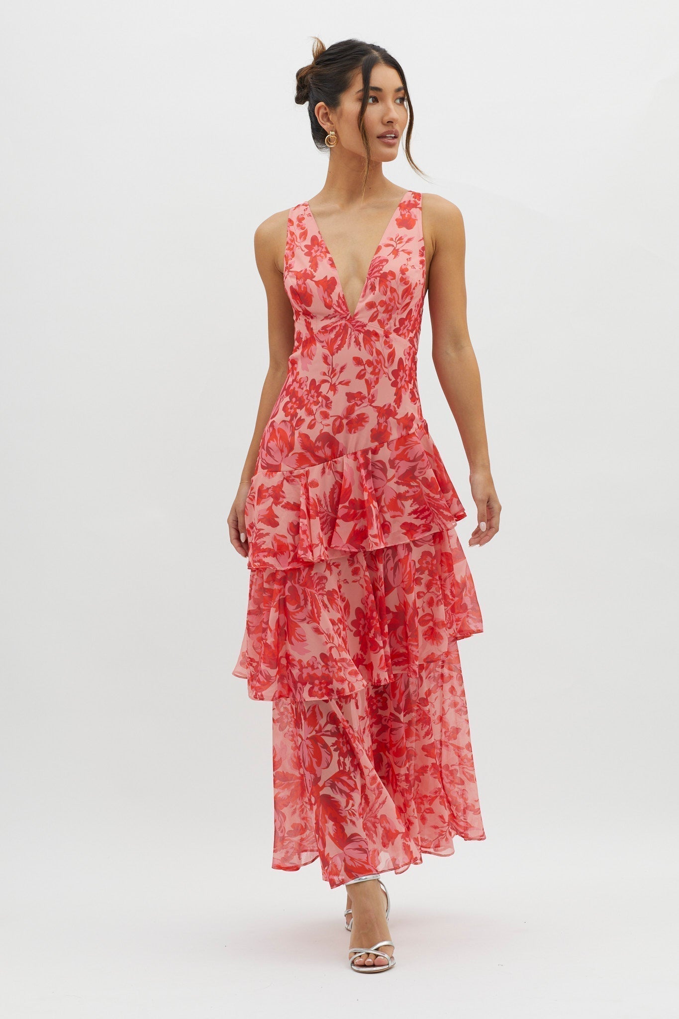 Florales Volant Maxi Kleid