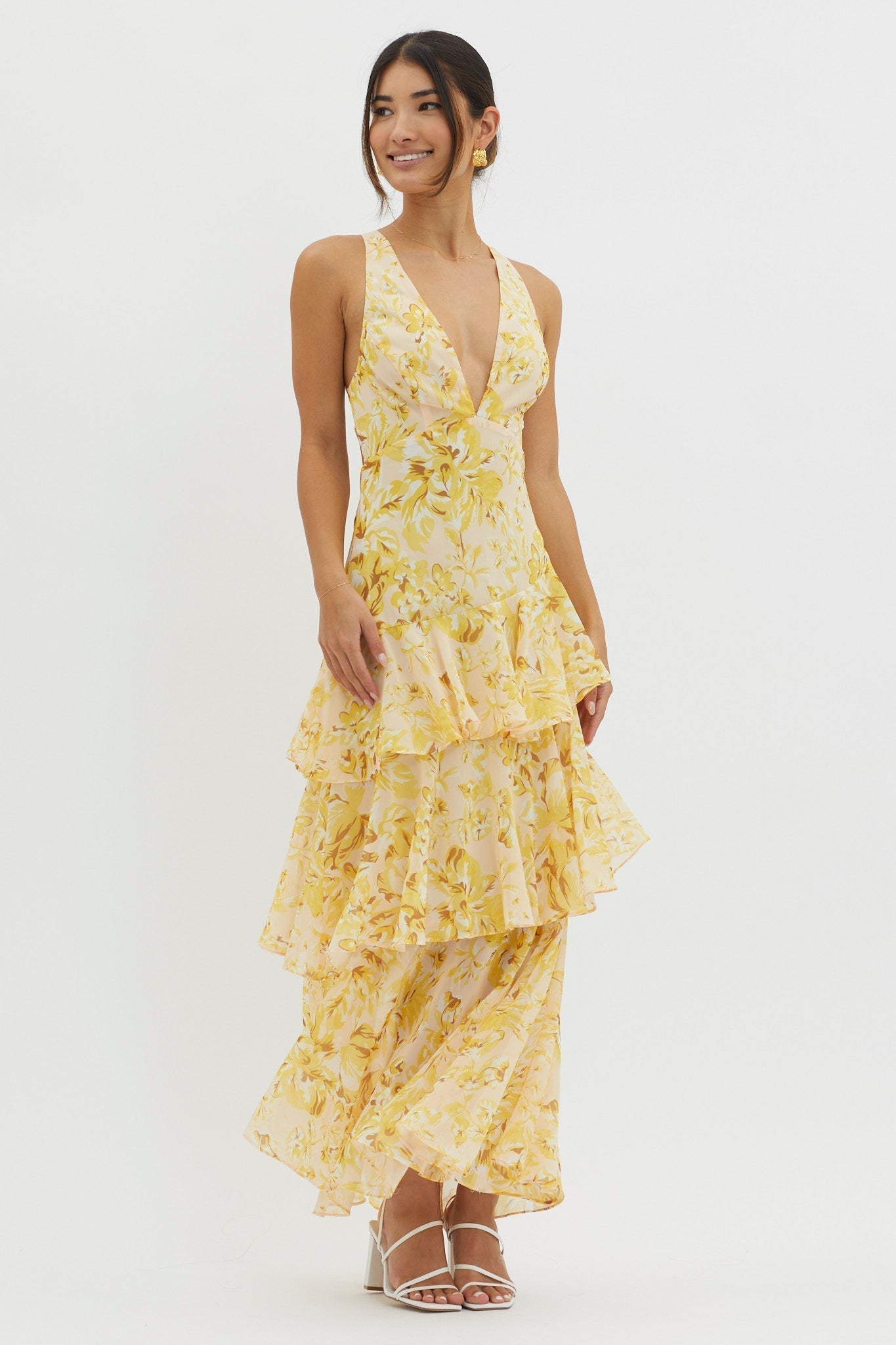 Florales Volant Maxi Kleid