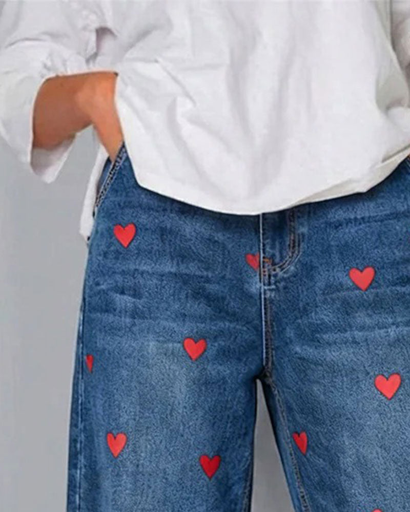 Amelia™ | Denim Jeans mit Herz-Print