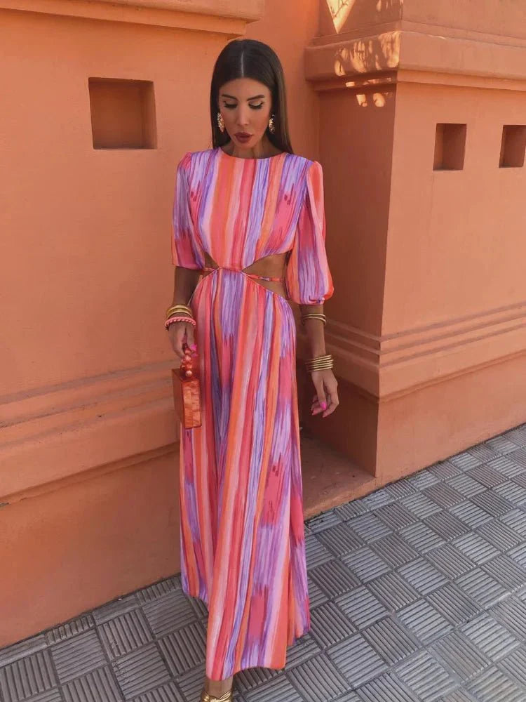 Maxikleid mit Taillenausschnitten und vertikalem Muster